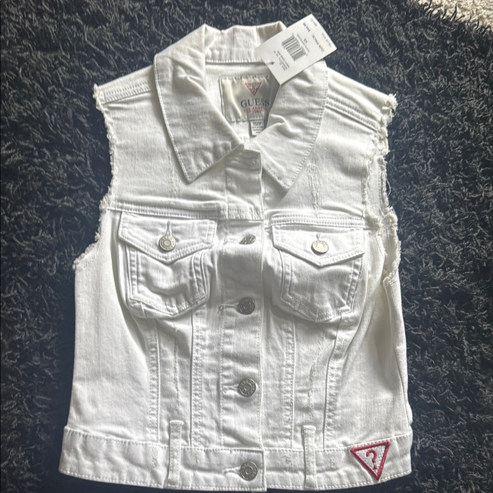 Guess White Denim Vest Classic Sleeveless Design